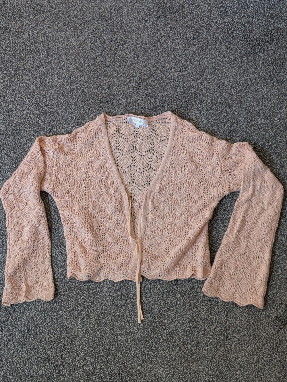 Women's Light Pink Crochet Tie-Front Cardigan